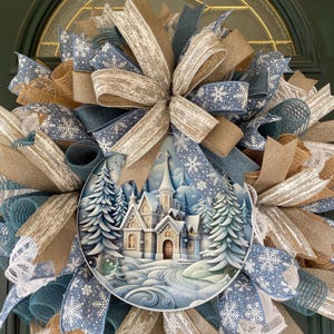 Neutral Christmas Wreath Winter Woodland Farmhouse Door Decoration Church Entrance Holiday Decor Religious Beige Large Mesh Entryway bild 6