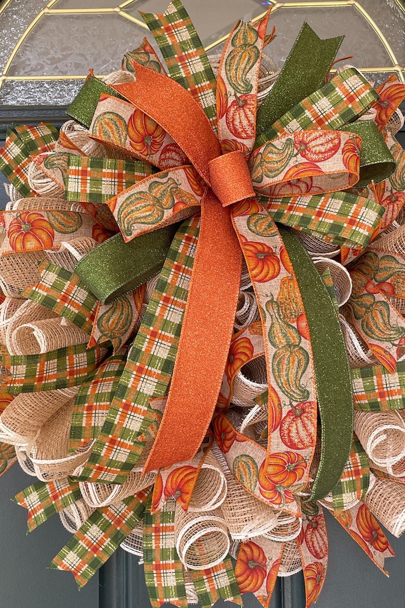 Fall Pumpkin and Gourd Wreath for Front Door, Fall Country Door Decor ...
