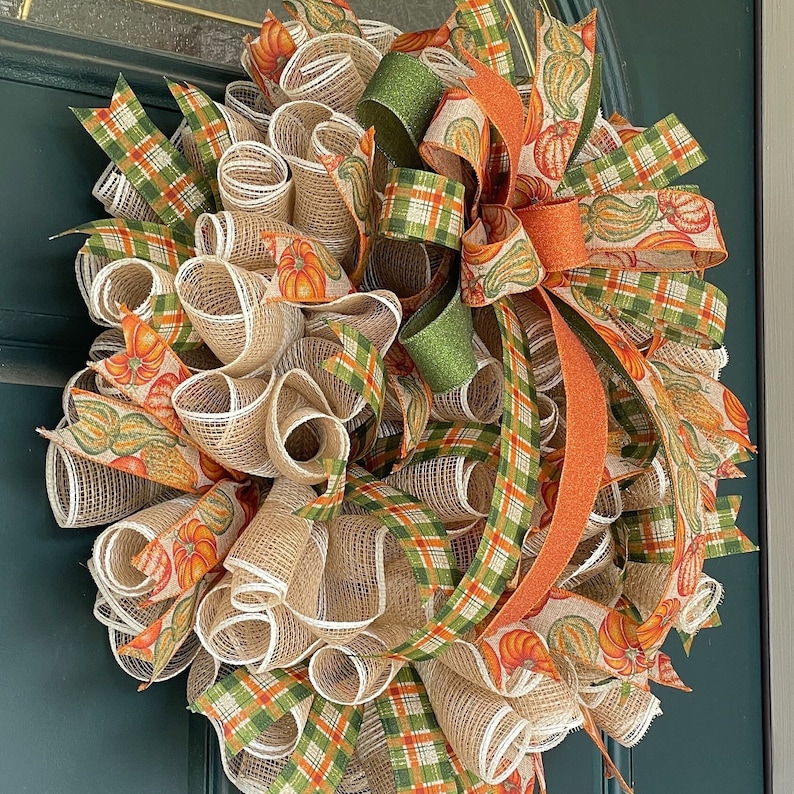 Fall Pumpkin and Gourd Wreath for Front Door, Fall Country Door Decor ...