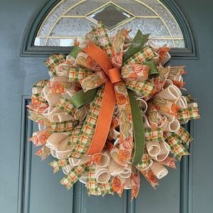 Fall Pumpkin and Gourd Wreath for Front Door, Fall Country Door Decor ...