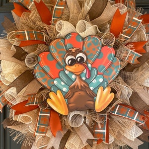 Fall Farmhouse Turkey Wreath for front Door, Thanksgiving Wreaths, Rustic Country Fall Mesh Wreath, Autumn Harvest Turkey Porch Decor, Gift image 10