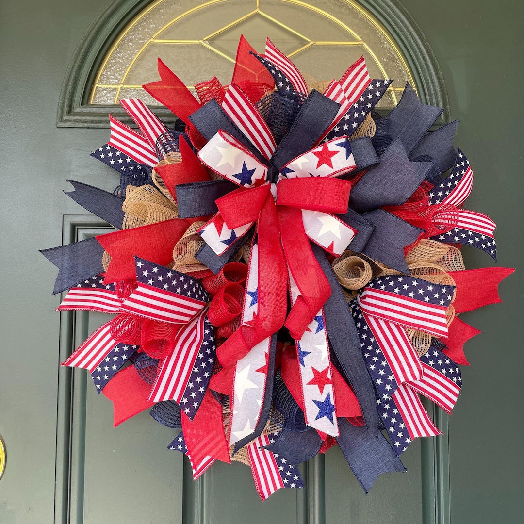 Patriotic Wreath: American Flag Ribbon, 4th of July Decor - Etsy