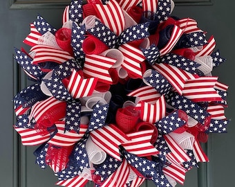 USA 250th Celebration July Fourth Patriotic Door Wreath Front Decoration Ideas Home Decor American Flag Memorial Day Veteran's Military Gift