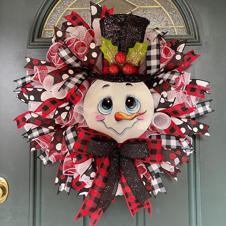 Snowman Christmas Wreath, Winter Snowman Wreath, Snowman Door Decor ...
