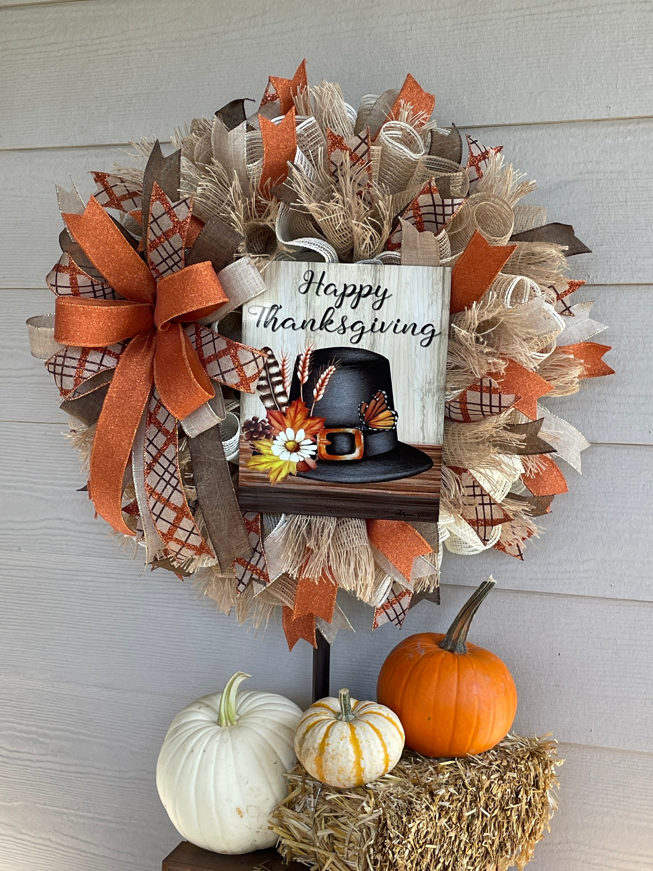 Couronne En Bois Thanksgiving - Citrouille Dinde - Décoration Porte - Sophena