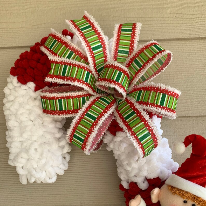 Elf Candy Cane Christmas Wreath XMAS Loop Yarn Holiday Decor Etsy