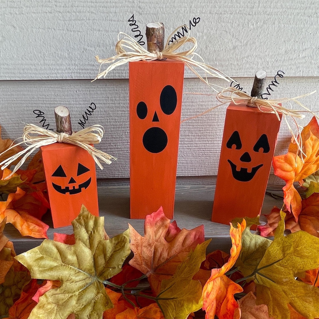 Handmade Wood Pumpkin Block Set: Rustic Fall Halloween Decor - Etsy