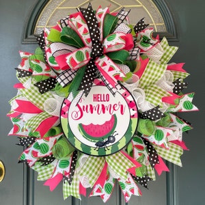 Summer Watermelon Wreath, Large Mesh Wreath, Watermelon Decor, Summer Wreath for Front Door, Fruit Decor, Whimsical Summer Wreath, Gift