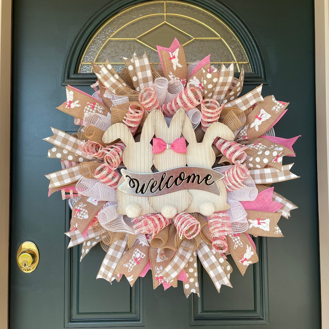 Easter Bunny Wreath Spring Welcome Wreath for Front Door