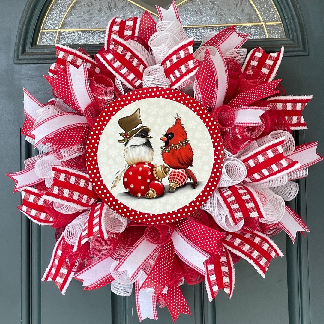 Christmas Cardinal Winter Wreath for Front Door, Cardinal Winter Front