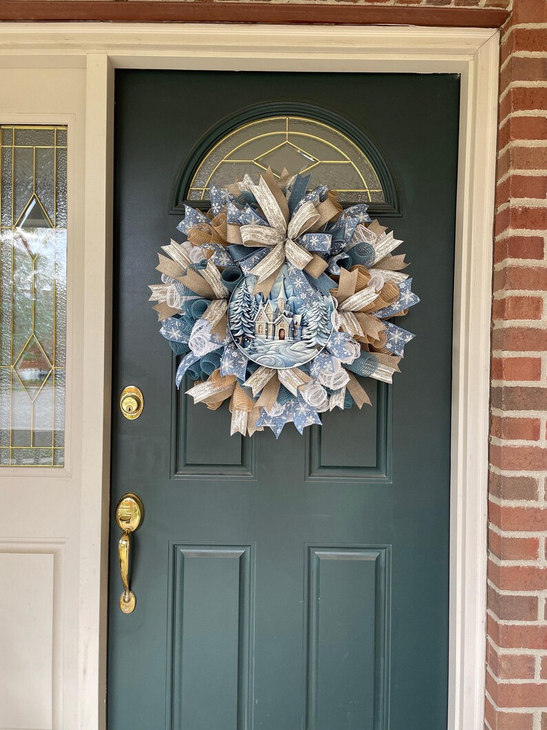 Neutral Christmas Wreath Winter Woodland Farmhouse Door Decoration Church Entrance Holiday Decor Religious Beige Large Mesh Entryway bild 8