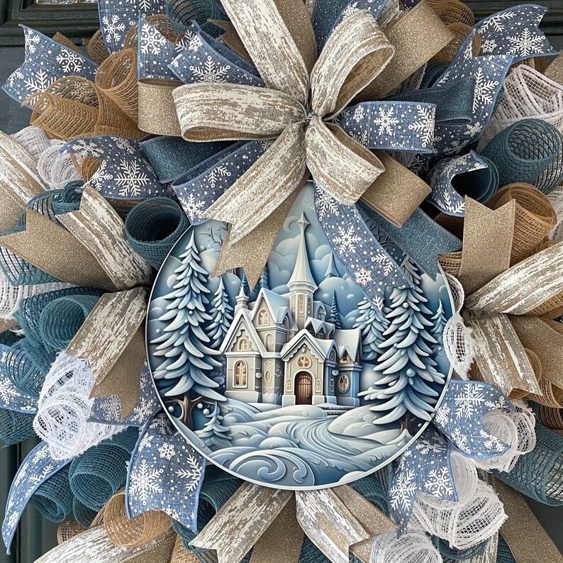 Neutral Christmas Wreath Winter Woodland Farmhouse Door Decoration Church Entrance Holiday Decor Religious Beige Large Mesh Entryway bild 10