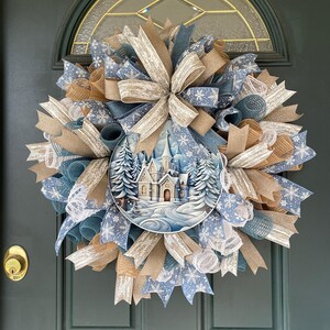 Neutral Christmas Wreath Winter Woodland Farmhouse Door Decoration Church Entrance Holiday Decor Religious Beige Large Mesh Entryway bild 9