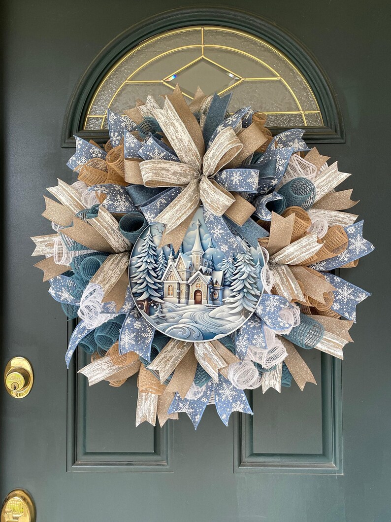 Neutral Christmas Wreath Winter Woodland Farmhouse Door Decoration Church Entrance Holiday Decor Religious Beige Large Mesh Entryway bild 9