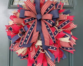 Patriotic Wreath, Summer Wreath for Door, 4th of July wreath, Memorial Day Wreath, Rustic Patriotic Wreath, Patriotic Farmhouse, Military