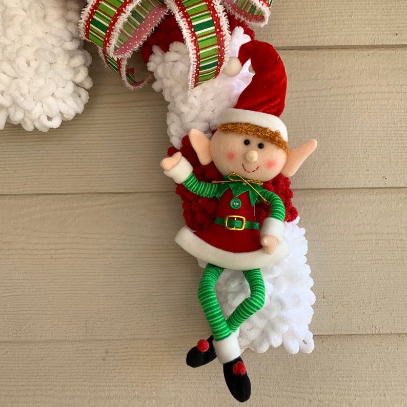 Elf Candy Cane Christmas Wreath XMAS Loop Yarn Holiday Decor Etsy