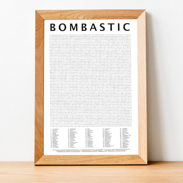 Zany-Crazy-Fun-Weird English Vocabulary Words *Bombastic* Giant Word Search Poster Digital Print File