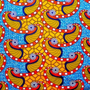 Afrikanischer Druck 100% Baumwolle Stoff, Blau Orange Ankara Stoff mit Muscheln zum Nähen, Basteln