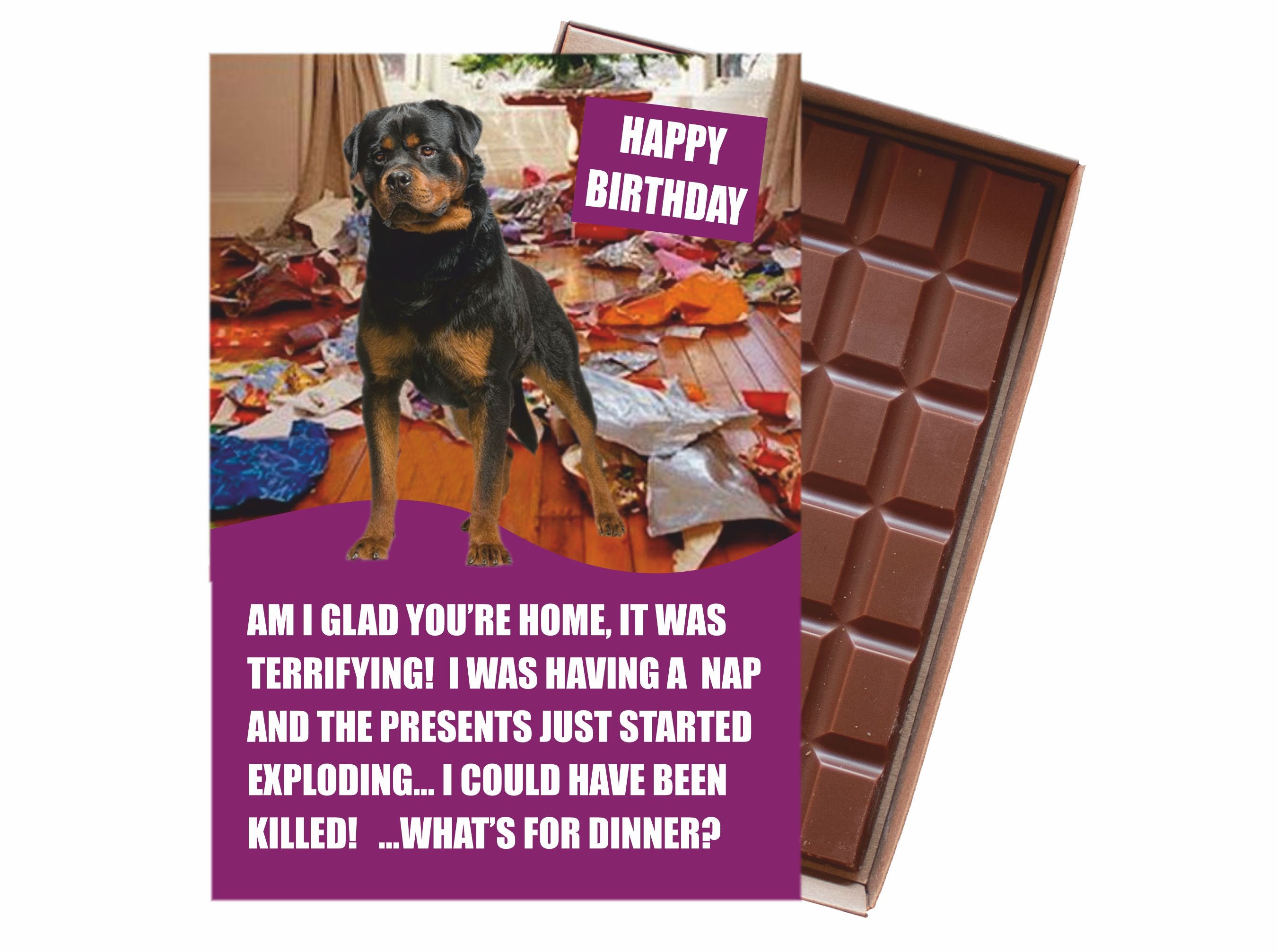 Rottweiler Chocolate Birthday Card Funny Persoalised Gift for Dog