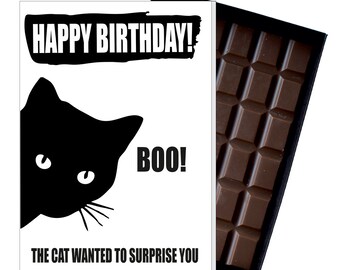 Funny Birthday Gifts for Cat Lovers Owners 85g Boxed Chocolate Feline Kitten Themed Greeting Cards for Men Women Silly Presents OD142