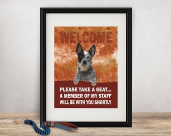 Australian Cattle Dog Framed Wall Art Personalised Pet Portrait Digital Print Home Bathroom Porch Hall Lounge Dining Room Kitchen