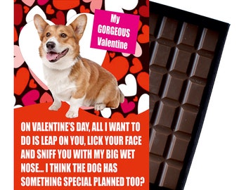 Corgi Funny Valentine's Day Card Persoalised Gift for Dog Lovers 100g Milk Chocolate for Husband Wife Boyfriend Girlfriend CDV126