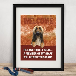 Afghan Hound Framed Wall Art Personalised Pet Portrait Funny Digital Print Picture for Home Bathroom Porch Hall Lounge Dining Room Kitchen