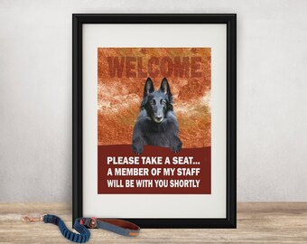 Belgian Shepherd Dog Groenendael Framed Wall Art Personalised Pet Portrait Digital Print Home Bathroom Porch Hall Lounge Dining Room Kitchen