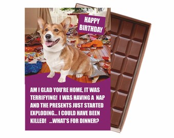 Welsh Corgi Chocolate Birthday Card Funny Persoalised Gift for Dog Lovers Owner 100g Boxed Milk Chocolate Greeting for Men Women CDLD141