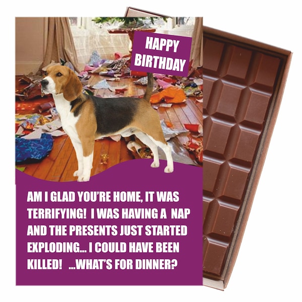 Beagle Chocolate Birthday Card Funny Persoalised Gift for Dog Lovers Owner 100g Boxed Milk Chocolate Greeting for Men Women CDLD136