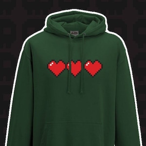 Pixel Hearts - retro gaming - life meter - video game - health bar - 3 pixel hearts - Adults Fit Hoodie