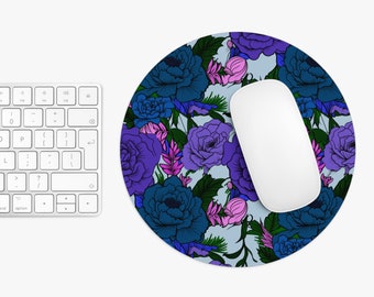 Purple and Blue Florals Mouse Pad | Desk Decor and Accessories | Office Accessories | 8 inch Round Mouse Pad