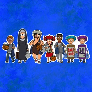 Bob&#39;s Burgers Trick or Treat, Halloween Laptop Sticker | Tina, Gene, Louise, Regular Sized Rudy, Daryl, Andy & Ollie | 2 in X 5 in