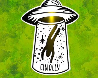 Alien Abduction Laptop, Water Bottle Sticker | UFO