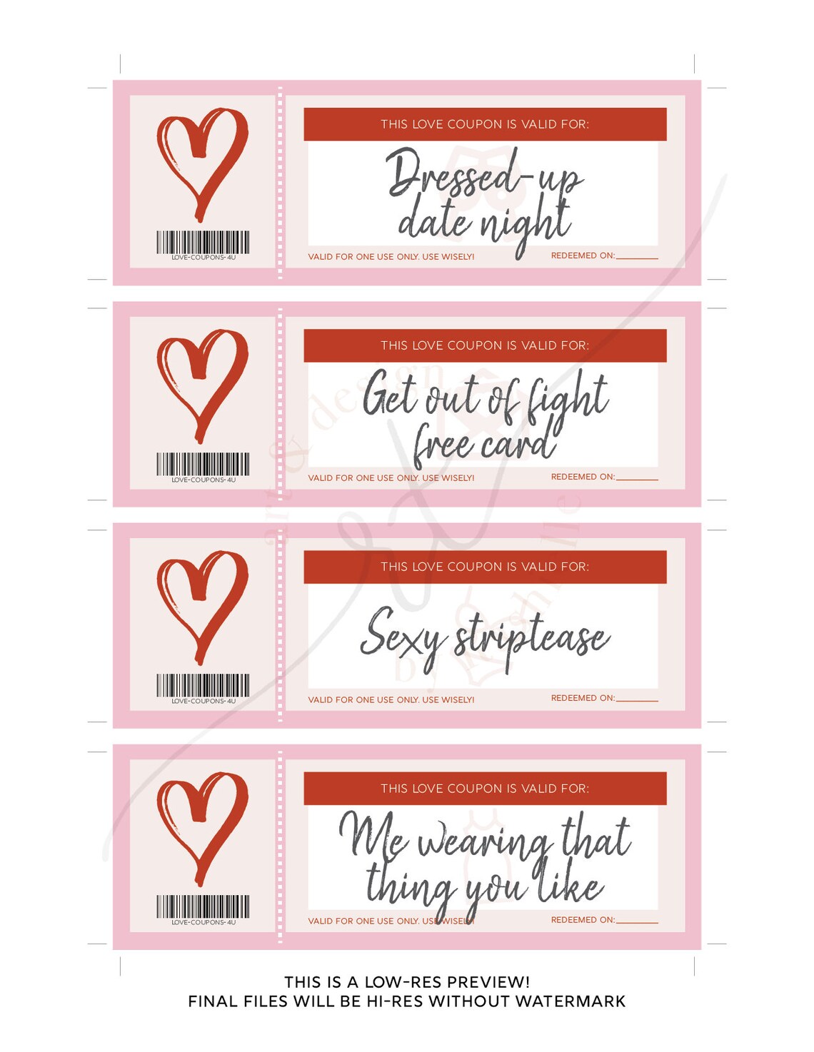 Printable Love Coupons // INSTANT DOWNLOAD // Romantic Gift for Him ...