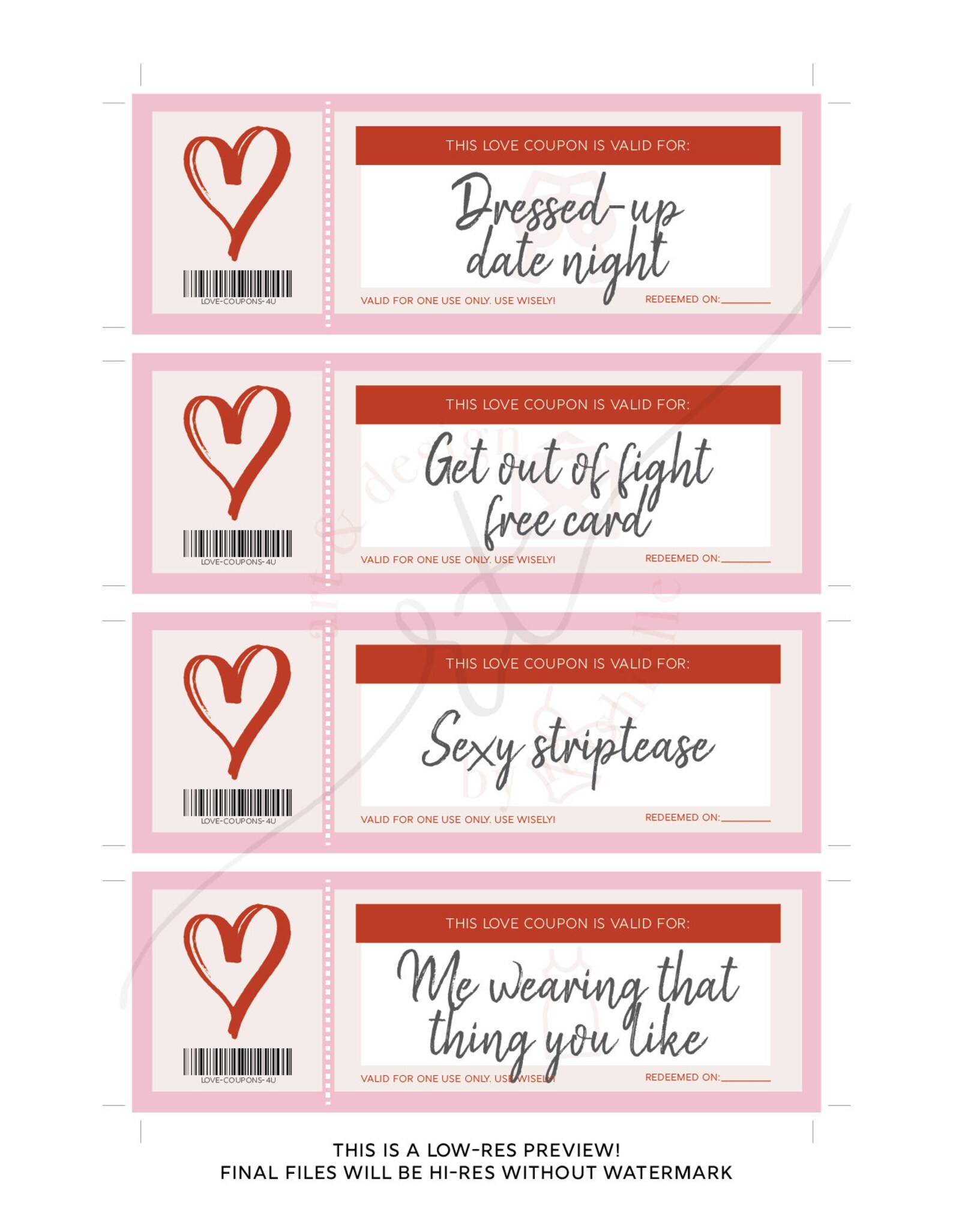 Printable Love Coupons // INSTANT DOWNLOAD // Romantic Gift for Him ...