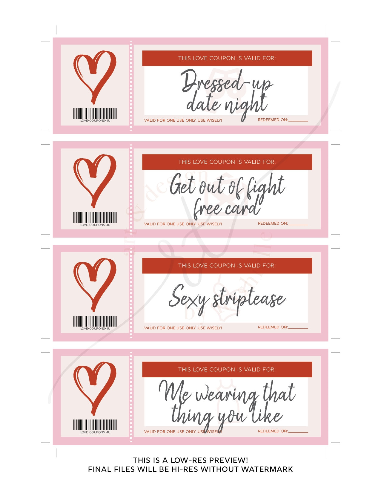 Printable Love Coupons // INSTANT DOWNLOAD // Romantic Gift for Him ...