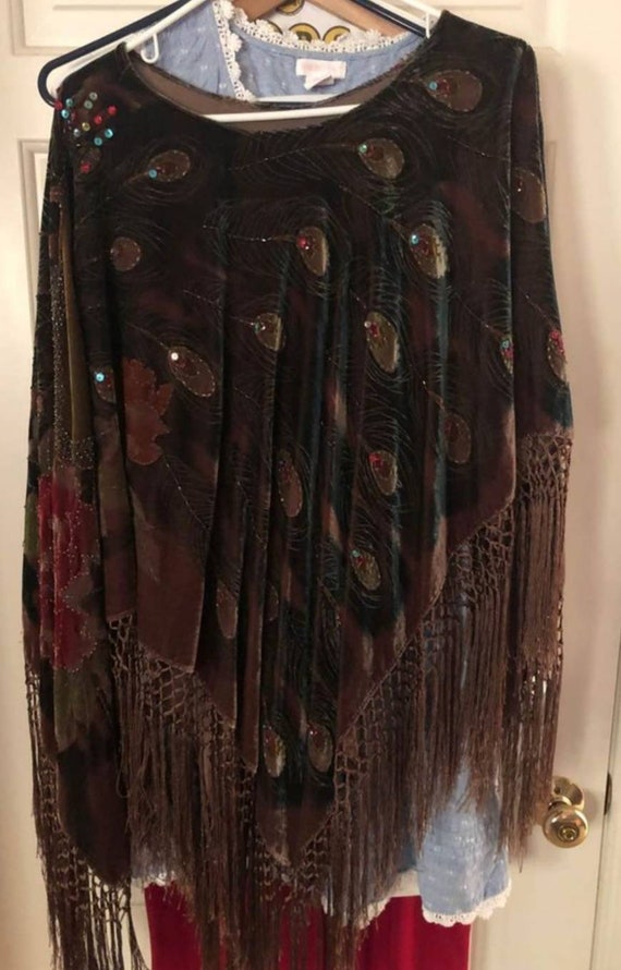 Vintage Velvet, and hand beaded peacock poncho