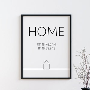 High-quality fine art print | Home | House | Poster | Personalized | Pressure | Gift | Move-in | Coordinates | | at home GPS