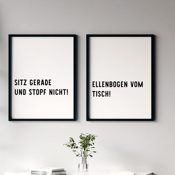 Poster Set | Print | Druck | Sitz gerade und stopf nicht! | Ellenbogen vom Tisch! | Küche | Esszimmer | Haus