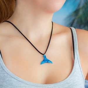 Unisex beach whale tail boho resin necklace with cord, Ocean animals summer pendant with stainless steel necklace, Sea jewelry gift for him