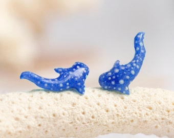 Small sea animal earrings, Handmade adorable animal stud earrings, Blue whale shark jewellery for women, Jewelry gift for shark lovers