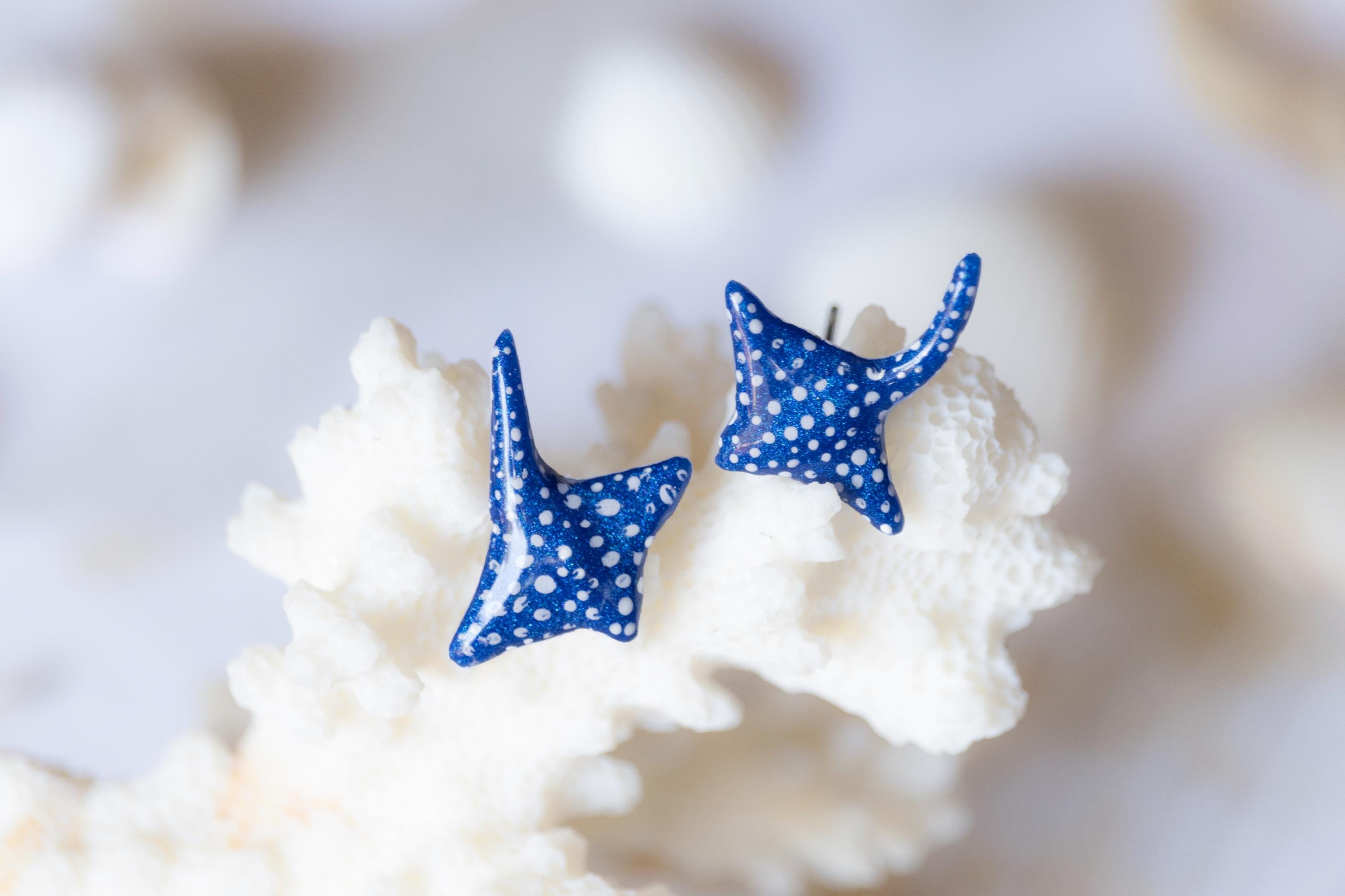 Orecchini a bottone a forma di manta / Argento Sterling / Oceano / Spiaggia / Regalo / Gioielli / Fatti a mano / Unici