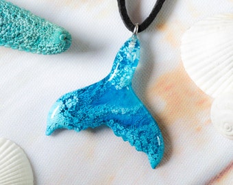Nature humpback whale tail necklace, Ocean animal pendant for surfer girl, Beach underwater resin jewelry, Unisex choker sea theme for beach