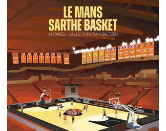 Posterillustration 40x60 Le Mans Sarthe Basket - Salle Antarès