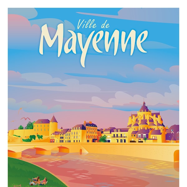 Affiche illustration 40x60cm Ville de Mayenne