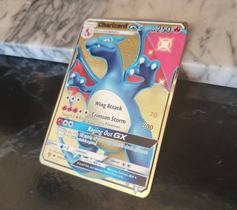 Gold Shiny Charizard GX Pokemon Card Metal Hidden Fates Etsy UK