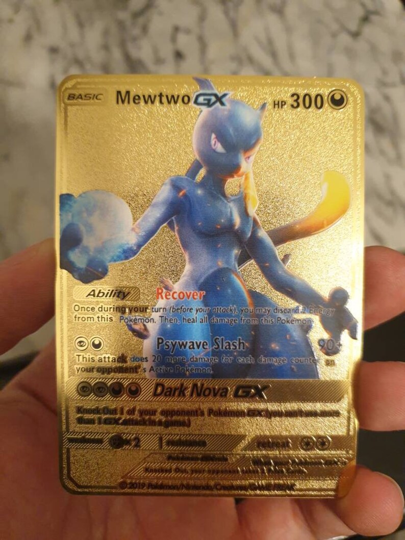 Metal Gold Shadow Mewtwo GX Custom Pokemon Go Card Amiibo Etsy