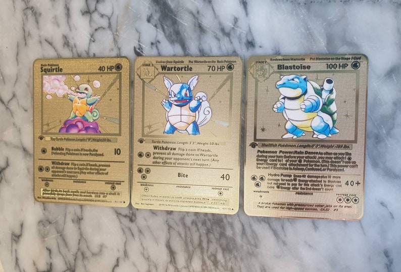 GOLD 1st First Edition Squirtle Wartortle Blastoise Pokemon | Etsy