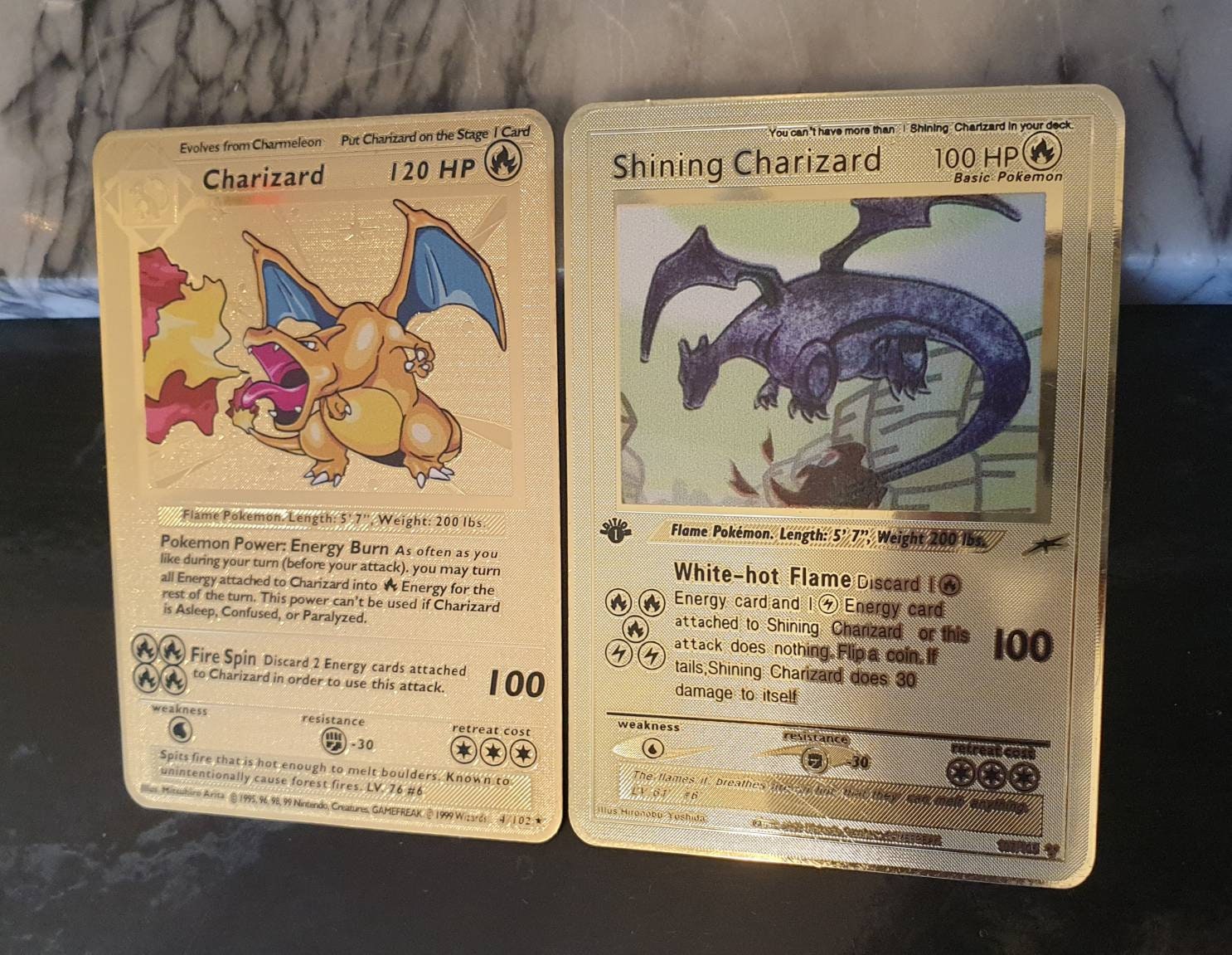 First Edition Gold Charizard Cards Metal Custom Pokemon Card Etsy